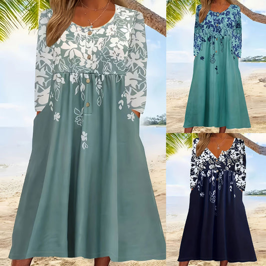 Robe maxi femme avec design floral et détails de boutons élégants Chic und Stil
