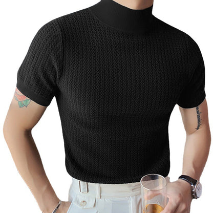 T-shirt pour hommes à manches courtes avec un design structuré moderne et col montant Chic und Stil