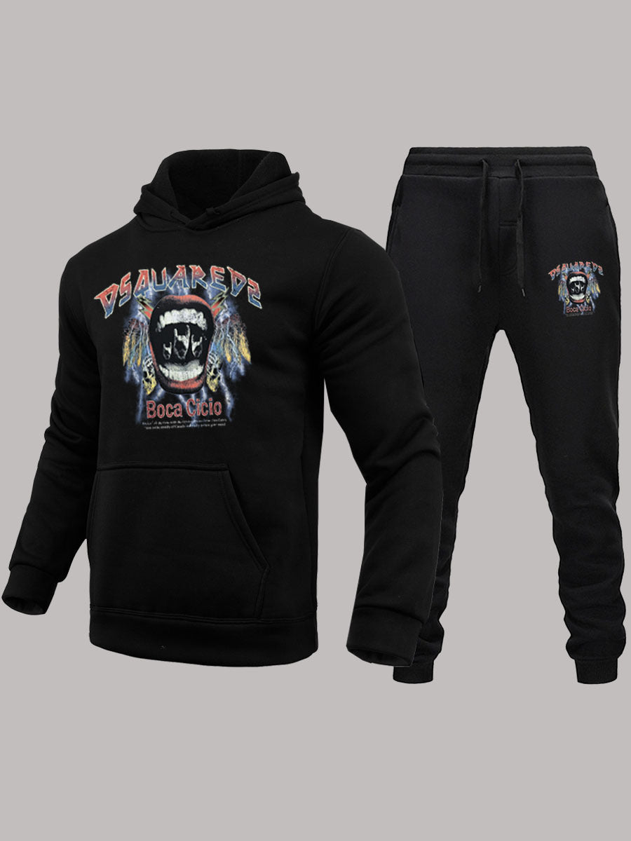 Men's Hoodie and Training Pants with Chic and Artistic Print
