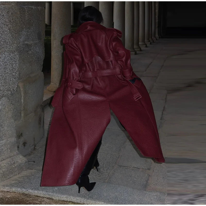 Veste trench en simili cuir pour femmes avec col montant Chic & Stil