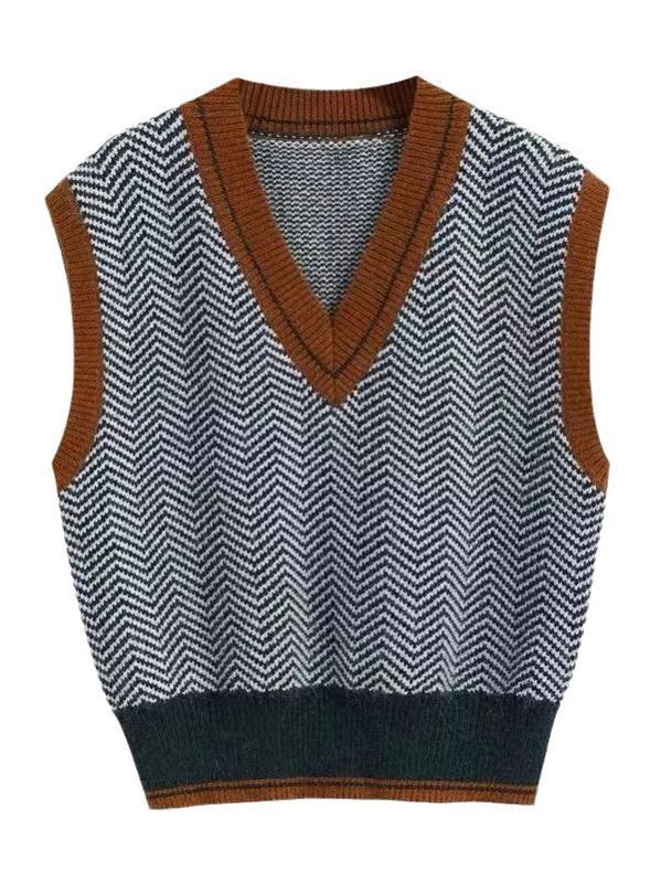 Pull en tricot pour femmes avec décolleté en V et motif zigzag moderne Chic und Stil