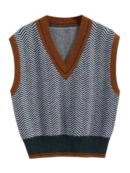 Pull en tricot pour femmes avec décolleté en V et motif zigzag moderne Chic und Stil