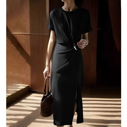 Robe Midi Élégante pour Femme avec Fente Latérale et Détail en Nœud Chic und Stil
