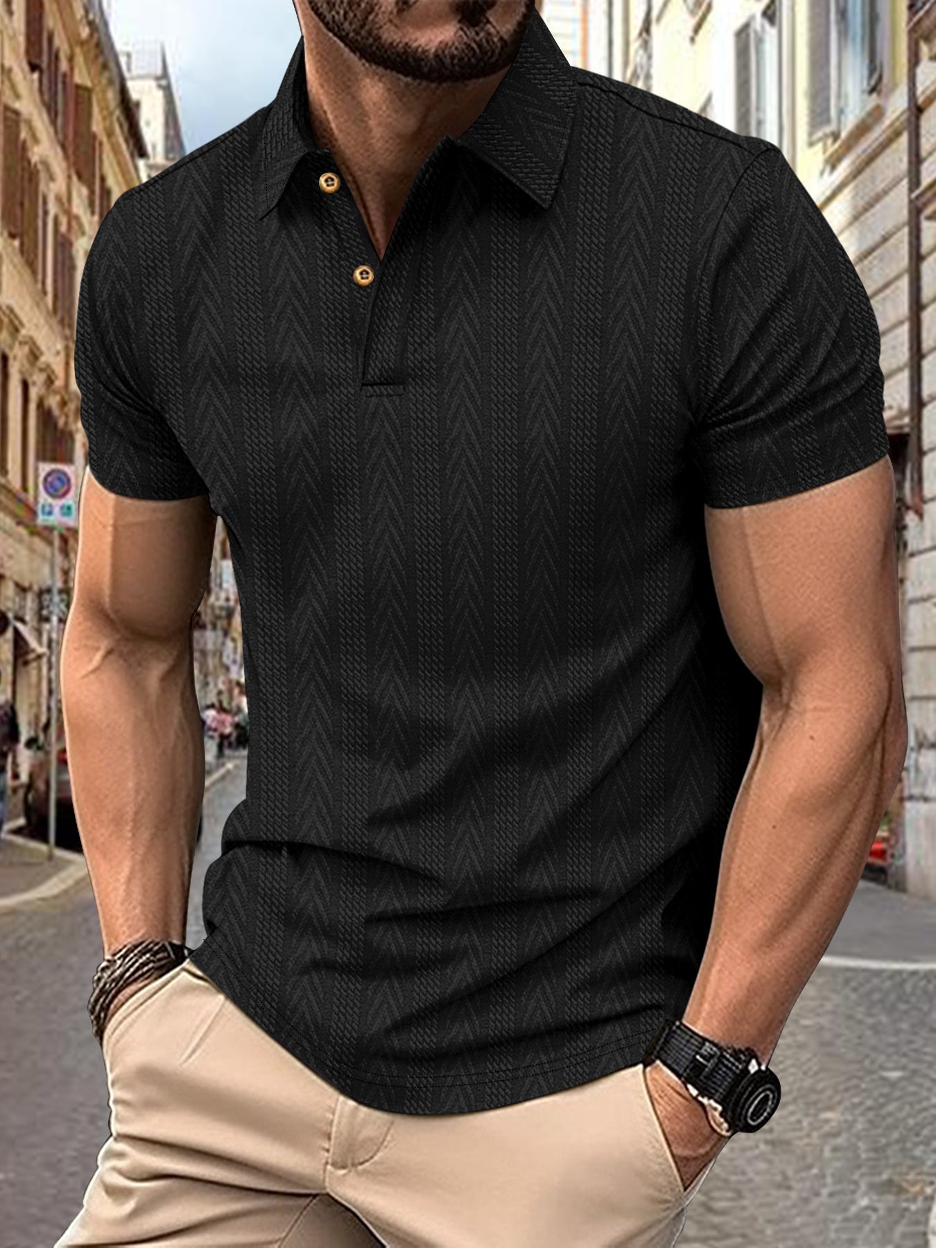 Polo-shirt pour hommes à manches courtes tendance avec design texturé Chic und Stil