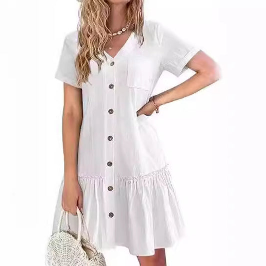 Robe décontractée pour femmes avec fermeture à boutons et volants Chic und Stil