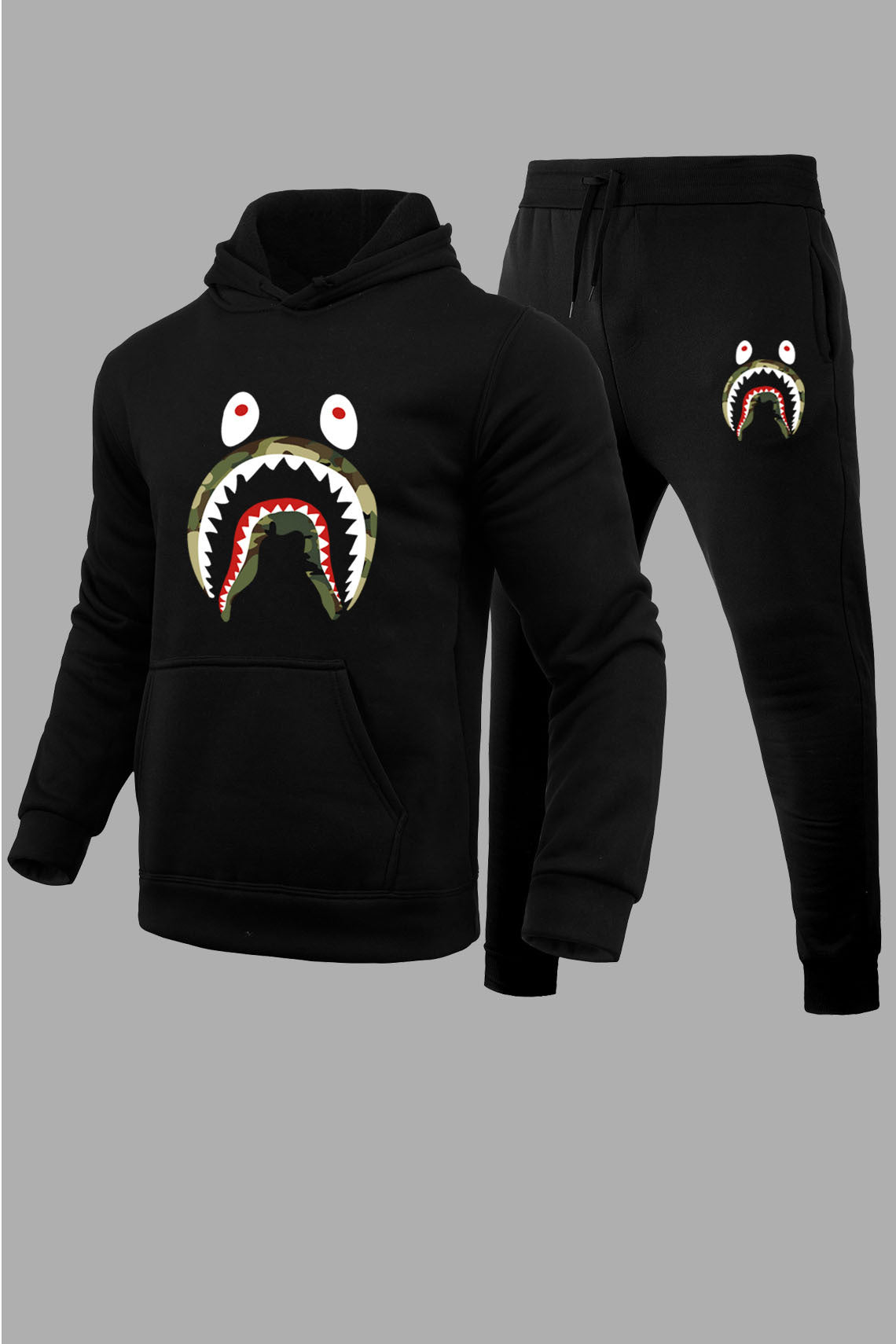 Men's sweatshirt and jogger pants set with striking shark pattern Chic und Stil