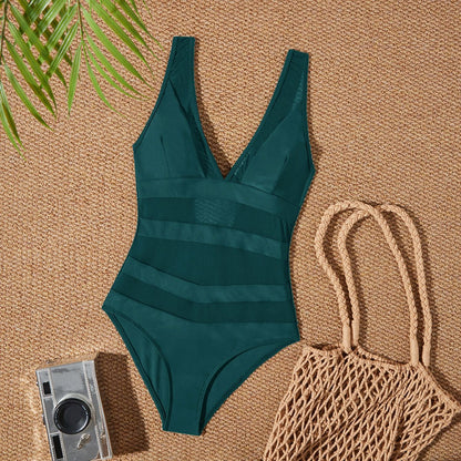 Maillot de bain designer pour femmes avec décolleté en V profond et inserts en mesh raffinés Chic und Stil