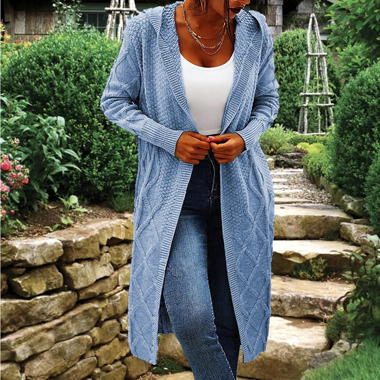 Cardigan en tricot pour femmes avec capuche et motif en torsades luxueux Chic und Stil