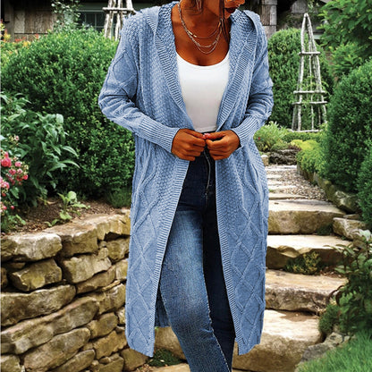 Cardigan en tricot pour femmes avec capuche et motif en torsades luxueux Chic und Stil