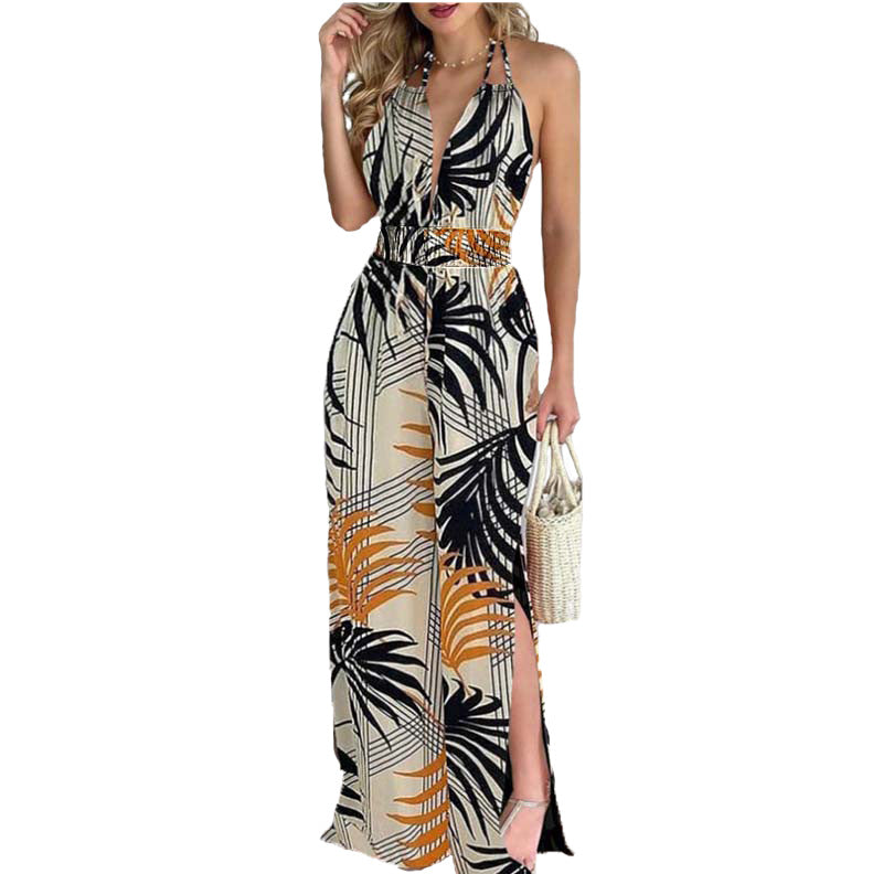 Combinaison halter femme avec jambes larges et fentes latérales Chic und Stil