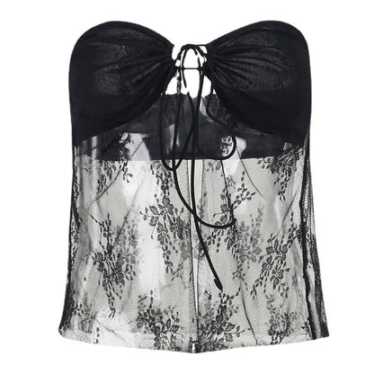 Dames Chemise Florale Brodée Transparent Chic und Stil