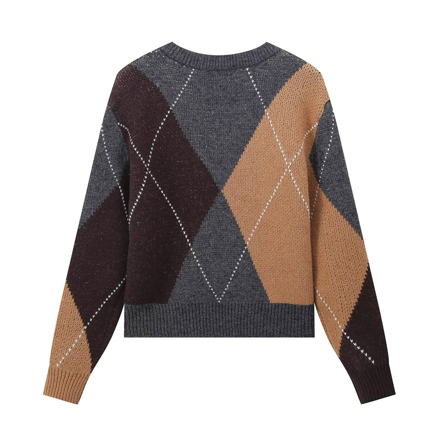 Pull femme à col en V tendance avec motif graphique Chic und Stil