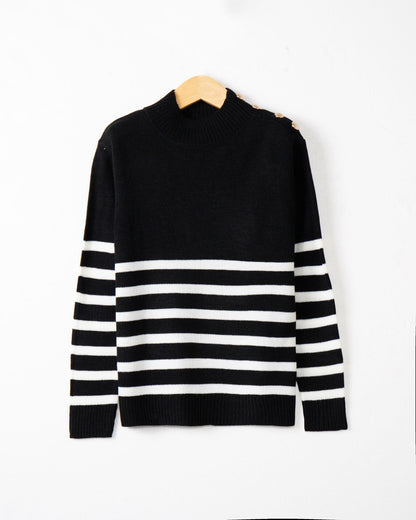 Pull en tricot à la mode pour femmes avec motif rayé et détails de boutons Chic und Stil