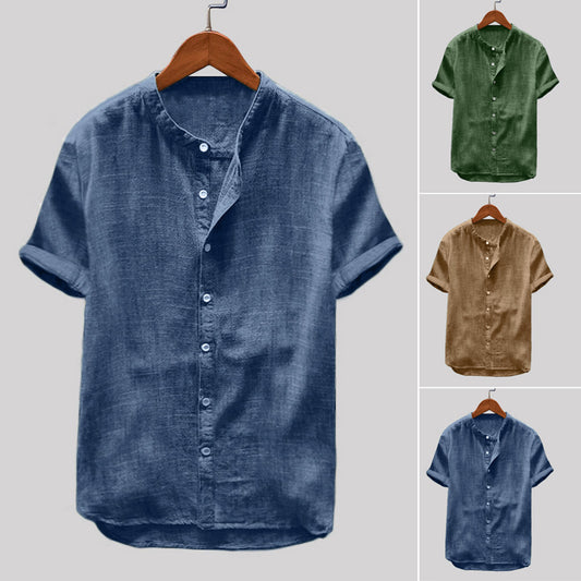 Blouse en lin décontractée pour femmes à manches courtes et col côtelé Chic und Stil