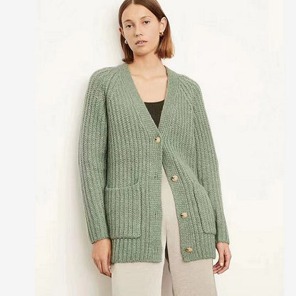 Dames Gros Tricot Cardigan avec grandes poches et détails de boutons Chic und Stil
