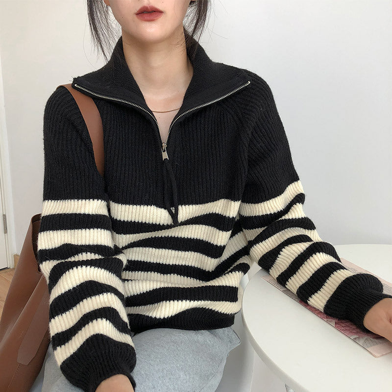 Pull femme à rayures avec zip mi-long et coupe décontractée Chic und Stil