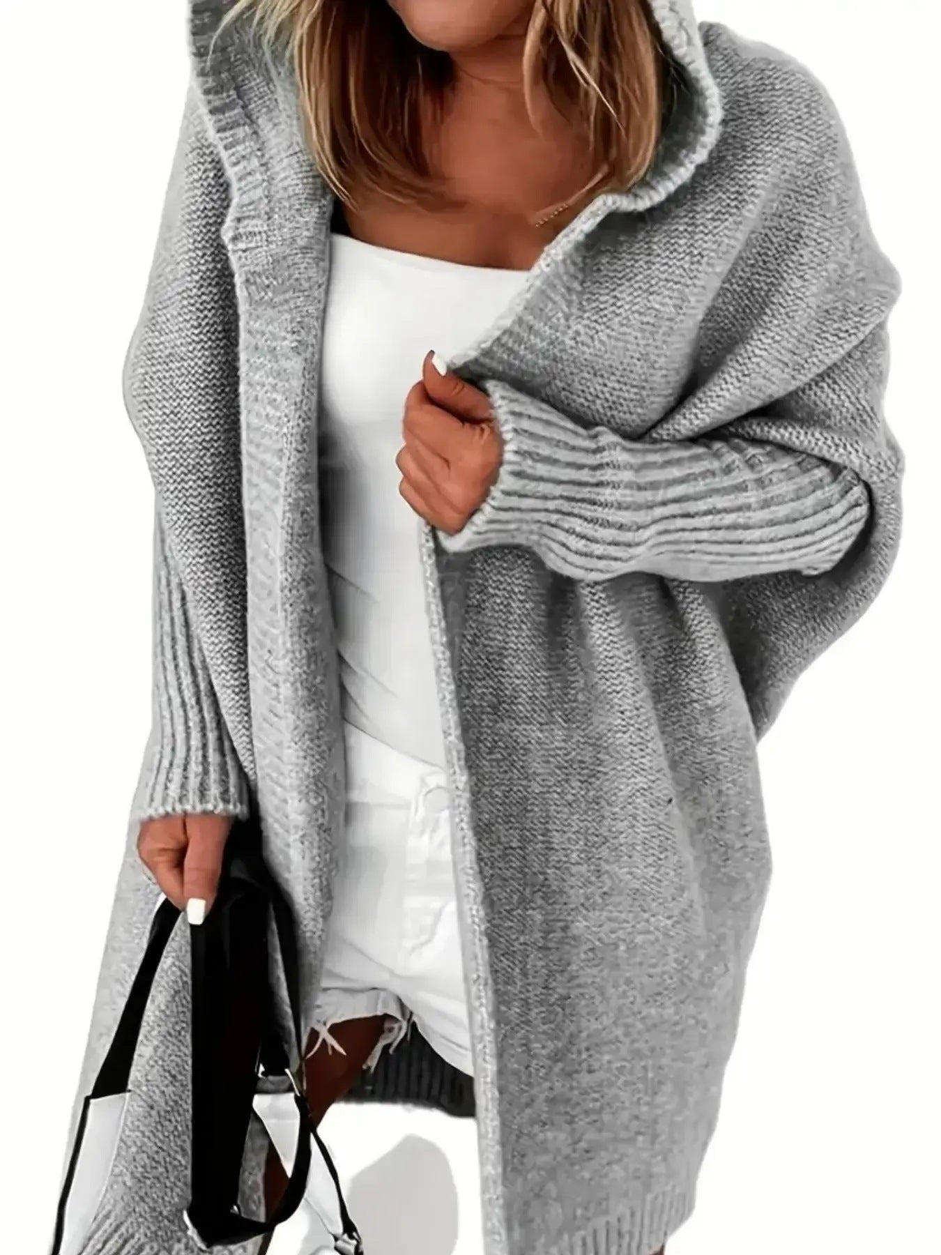Chic und Stil | Women Cozy Cardigan with Hood and Loose-Fitting Design