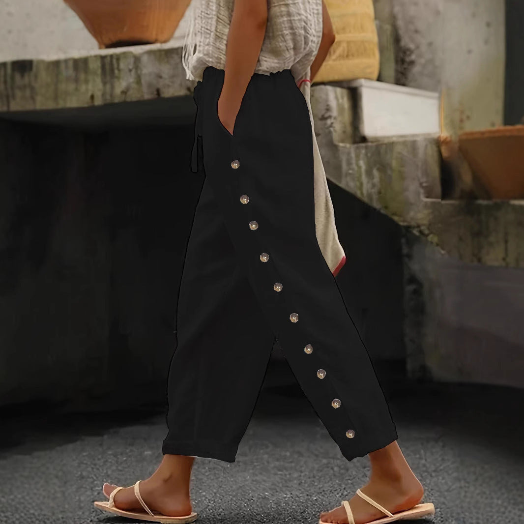 Chic und Stil Women's trendy palazzo pants with button details and elastic waist
