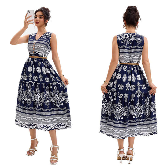 Dames Vintage Floral Boutonné Midi Robe Chic und Stil