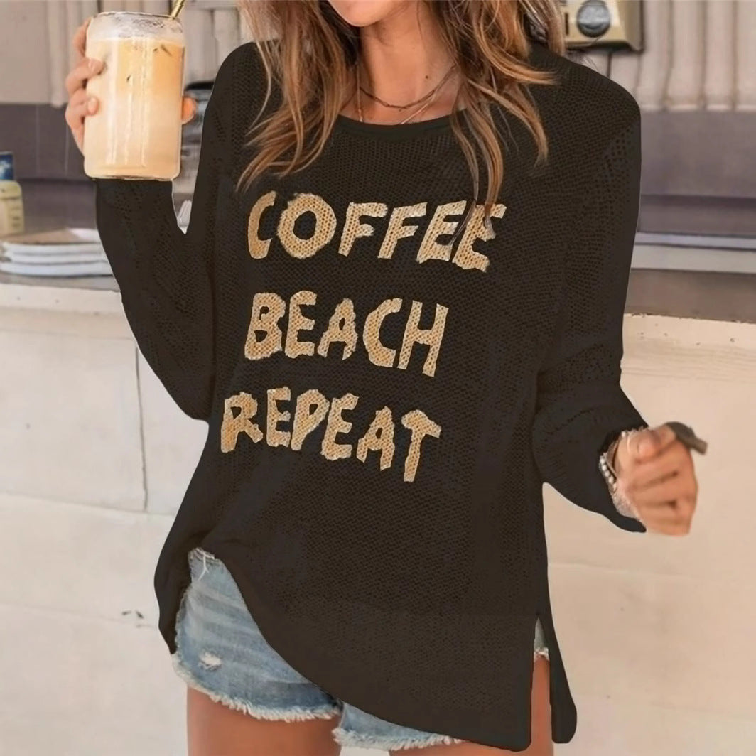 Pull décontracté en tricot pour dames avec inscription brodée Chic und Stil