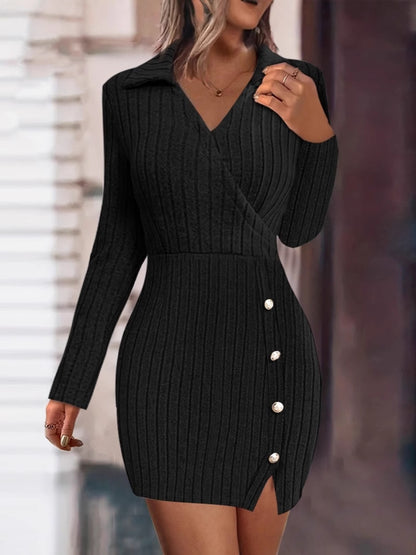 Robe à encolure cache-cœur en tricot pour femmes avec boutons élégants Chic und Stil
