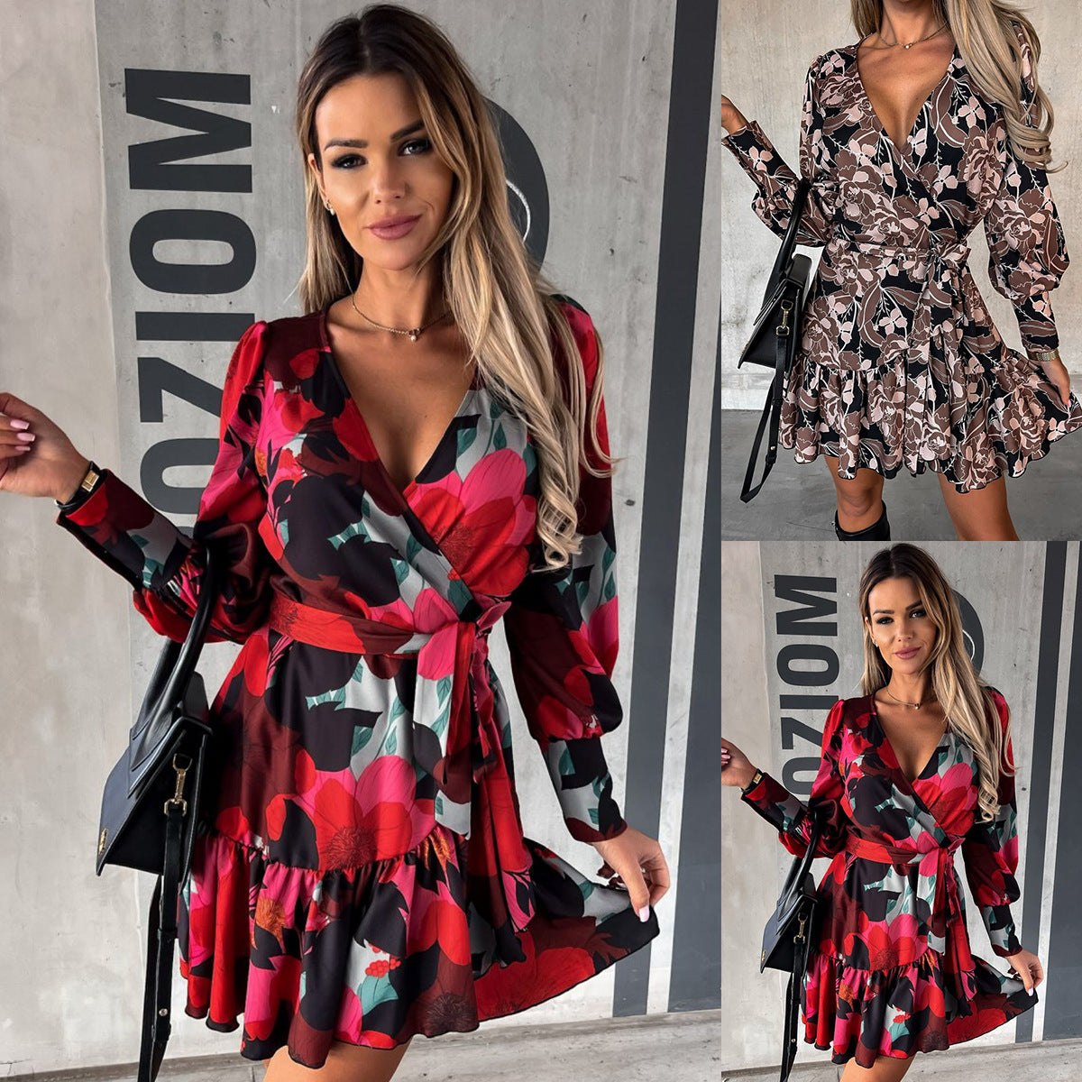 Dames Robe Mini Portefeuille Imprimé Floral Chic und Stil