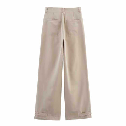 Damen weite hochtaillierte Stoffhose mit eleganten Knopfdetails Chic und Stil