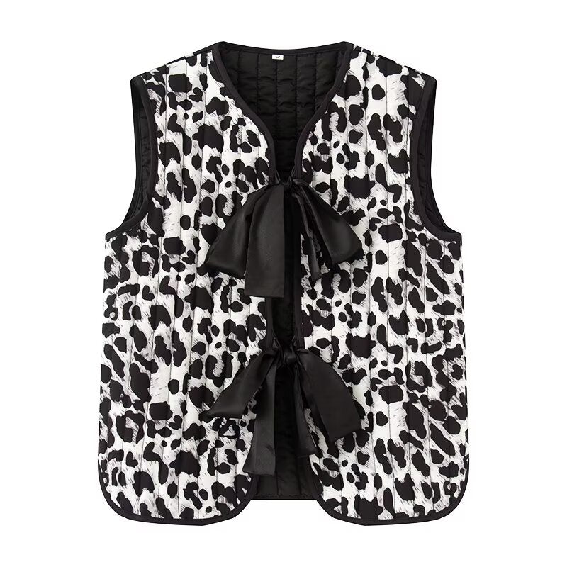 Dames gilet matelassé avec motif animal à la mode et nœud décoratif Chic und Stil