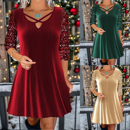 Robe A-line brillante pour femmes avec un design de décolleté unique Chic und Stil