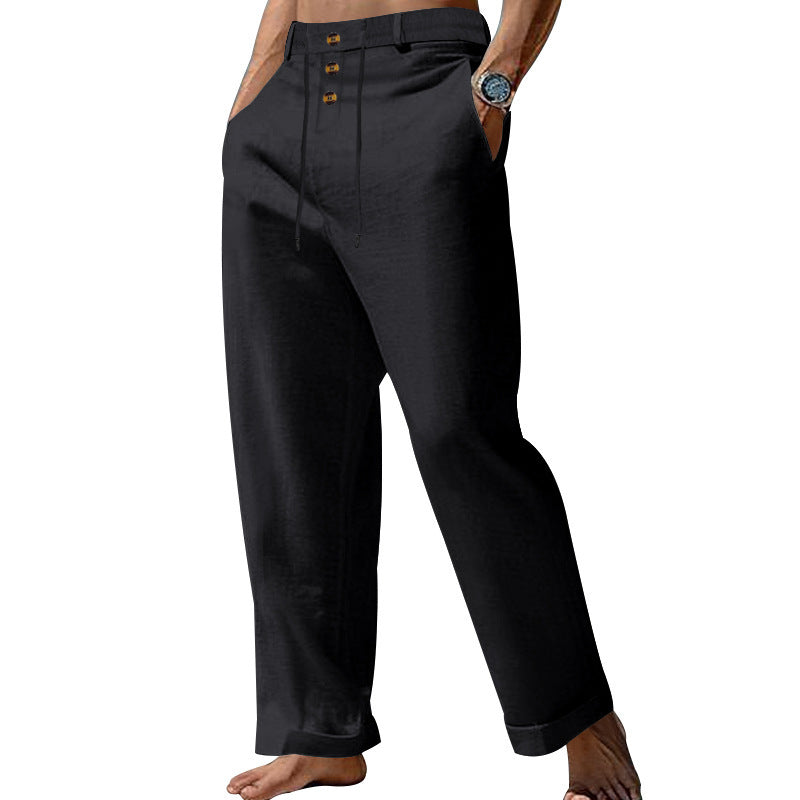 Casual linen pants for men with elastic waist and trendy button details Chic und Stil