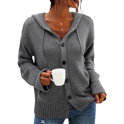 Veste en tricot pour femmes avec capuche et boutons dans un style décontracté Chic und Stil