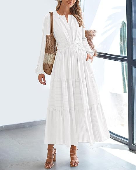 Robe maxi pour femmes avec des manches élégantes et un élastique à la taille raffiné Chic und Stil