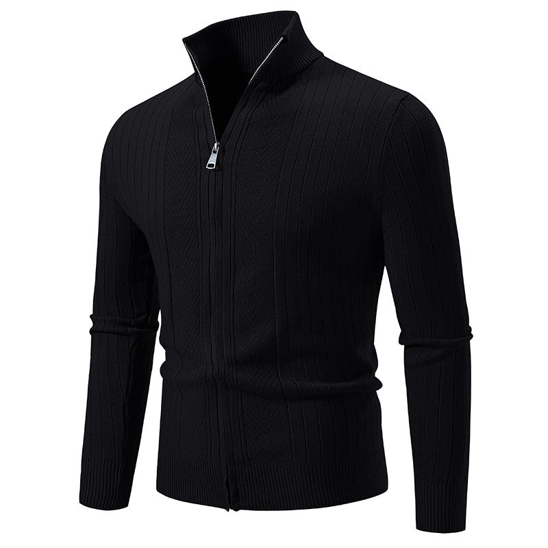 Men's knit jacket with modern zipper and fine ribbed structure Chic and Style