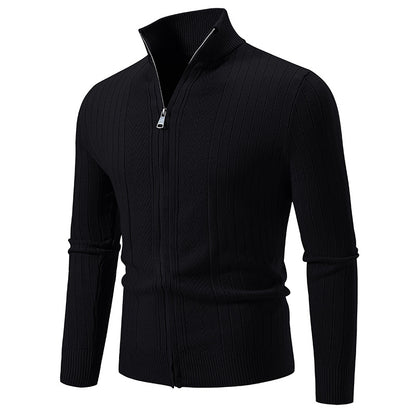 Men's knit jacket with modern zipper and fine ribbed structure Chic and Style