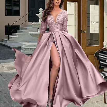 Robe de soirée élégante pour femme avec décolleté en V profond et fente latérale Chic und Stil