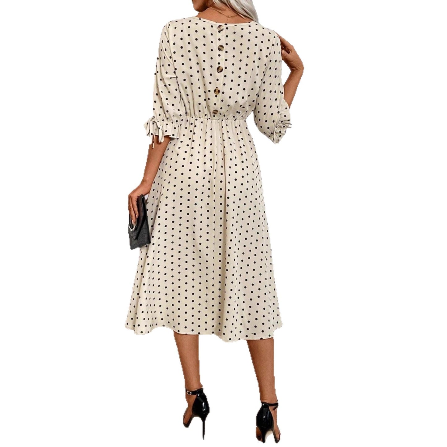 Robe midi femme avec des manches bouffantes décoratives et une taille élastique Chic und Stil