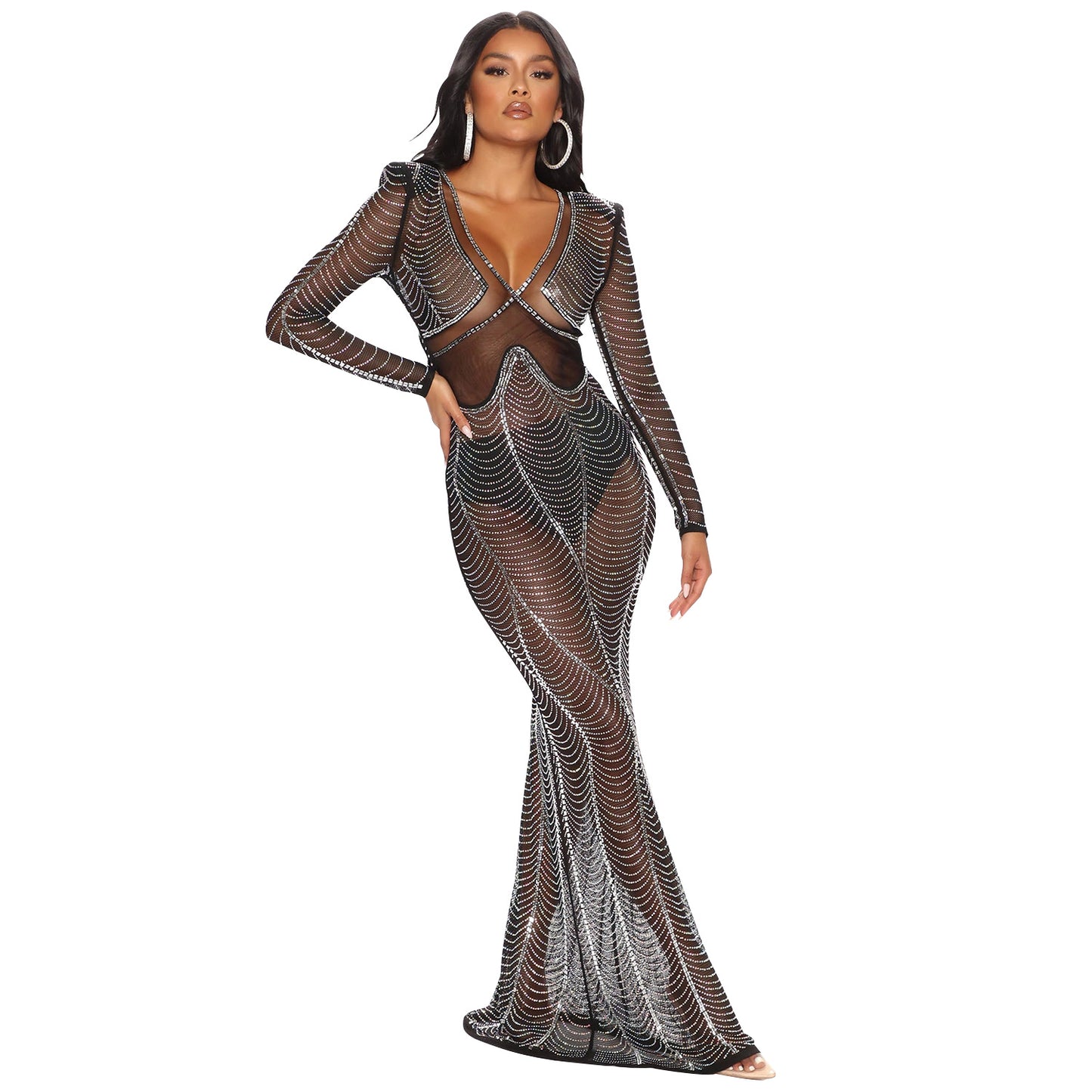 Women's Chic and Stylish Shiny Mesh Maxi Dress