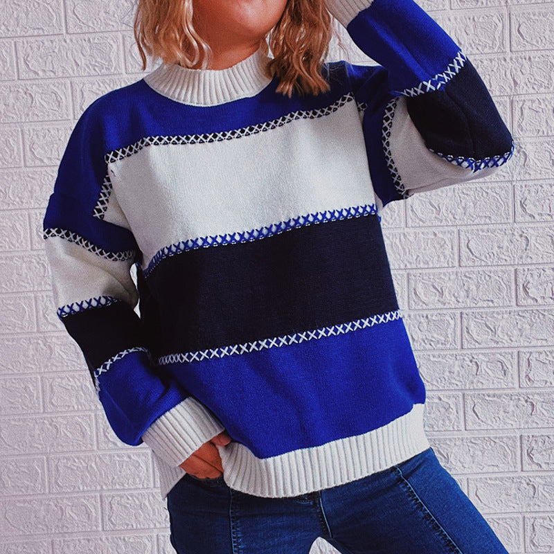 Pull à rayures tendance pour femmes avec col montant et coupe décontractée Chic und Stil