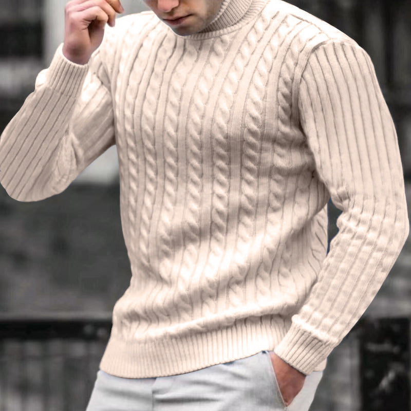 Pull en maille pour hommes à format portrait avec col montant et motif texturé Chic und Stil