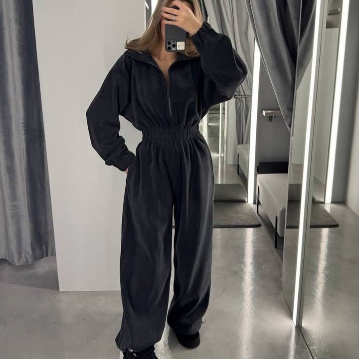 Dames Combinaison en polaire confortable avec zip et taille élastique Chic und Stil