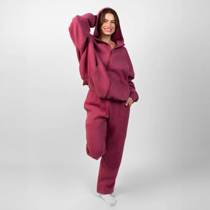 Femmes pull à capuche oversized à la mode avec pantalon de jogging assorti Chic und Stil
