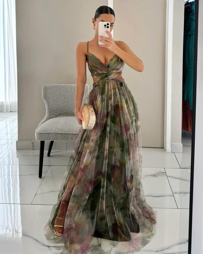 Robe de soirée en chiffon floral pour femmes Chic und Stil