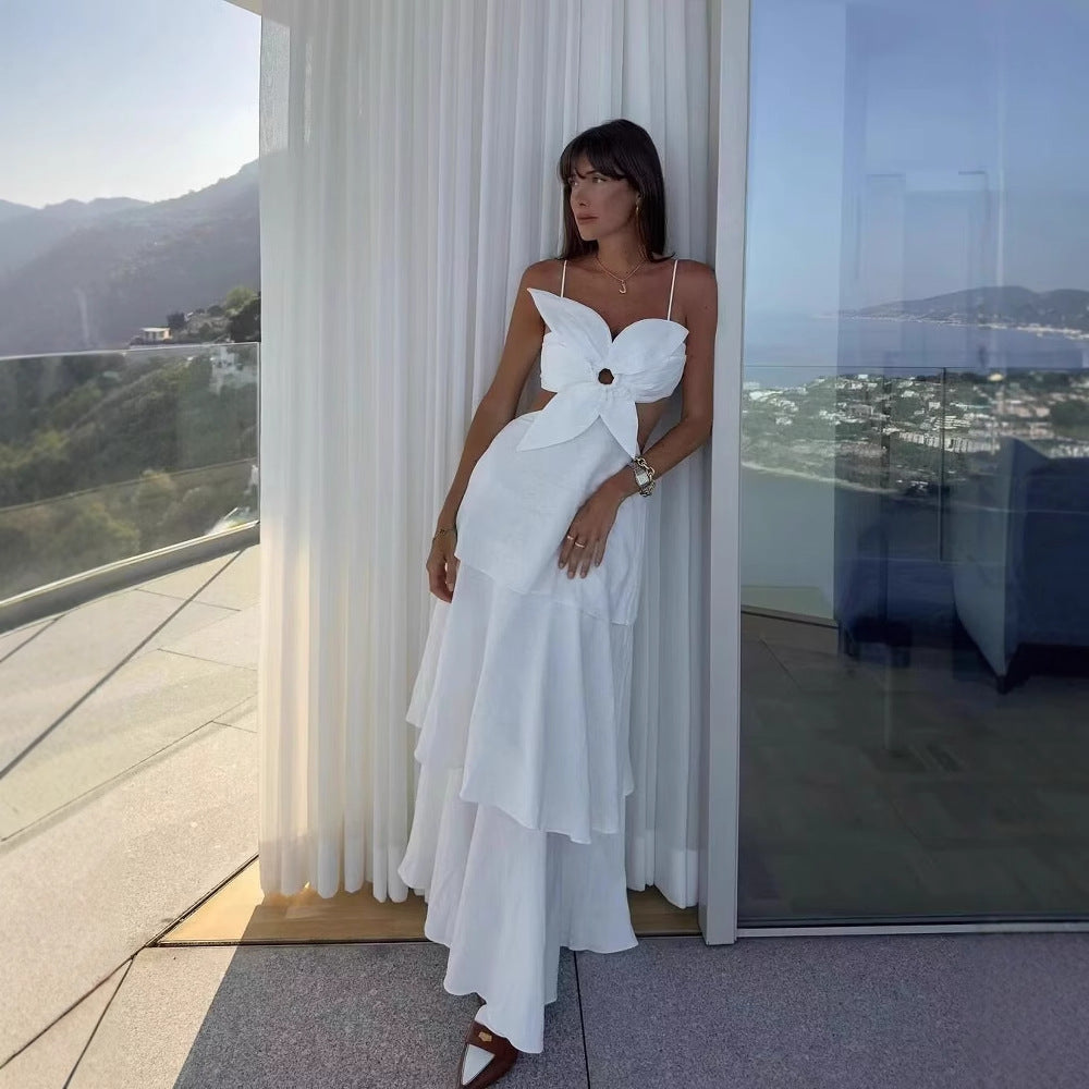 Robe maxi femme avec un design froncé raffiné et un détail de nœud ludique Chic und Stil