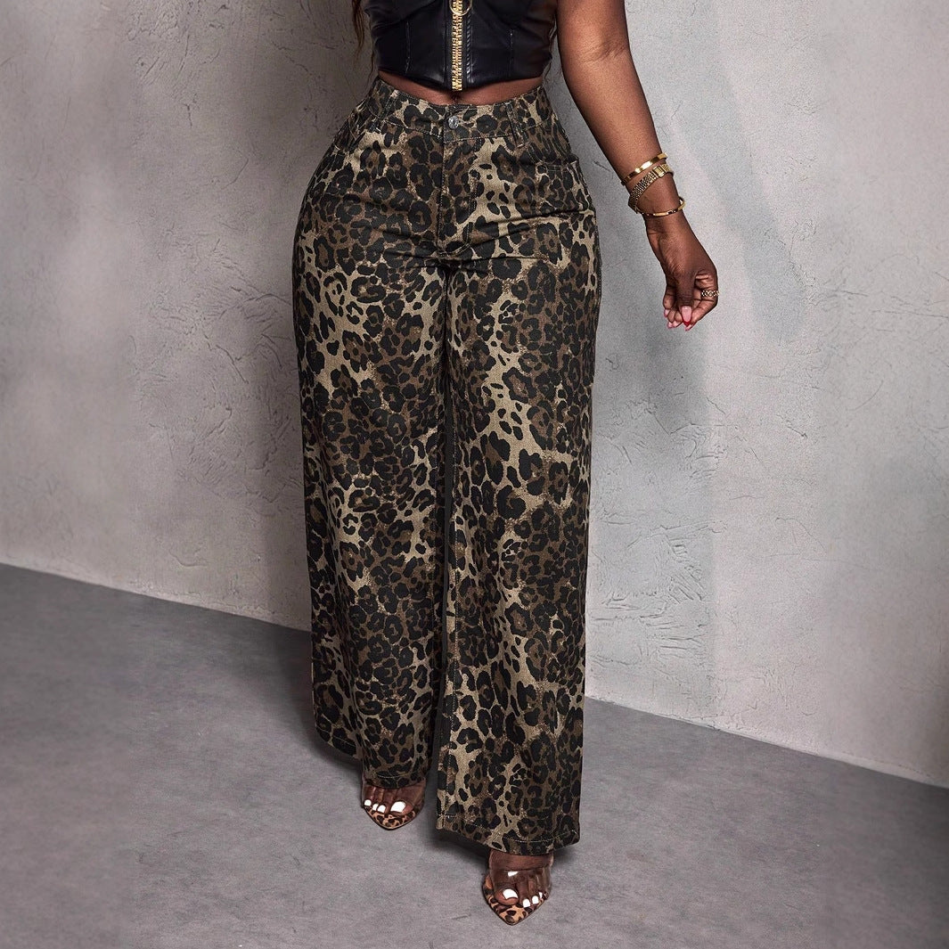 Wide leopard print pants for women in durable material with high waist Chic and Style