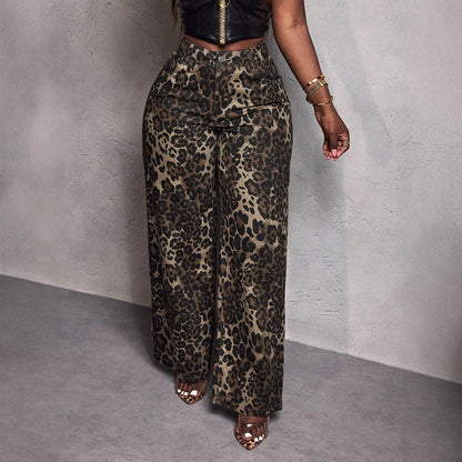 Wide leopard print pants for women in durable material with high waist Chic and Style
