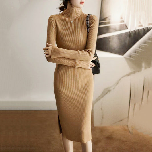 Robe en tricot pour femmes avec col montant et fentes latérales Chic und Stil