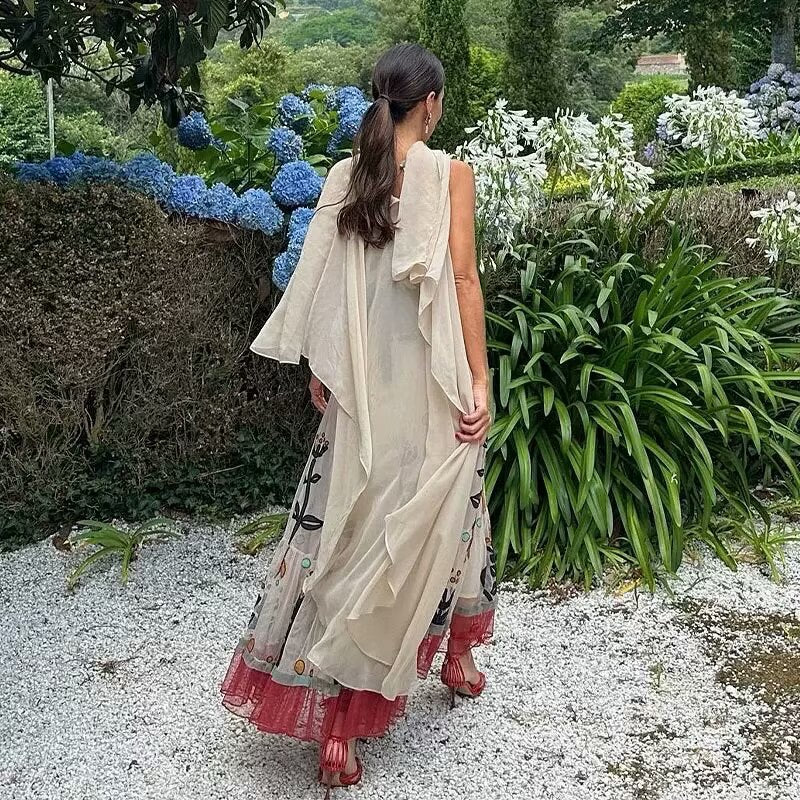 Robe maxi pour femmes avec imprimé floral et ourlet à volants Chic und Stil