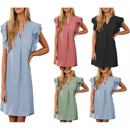 Women's Chic and Stylish V-Neck Ruffle Sleeve Shift Dress