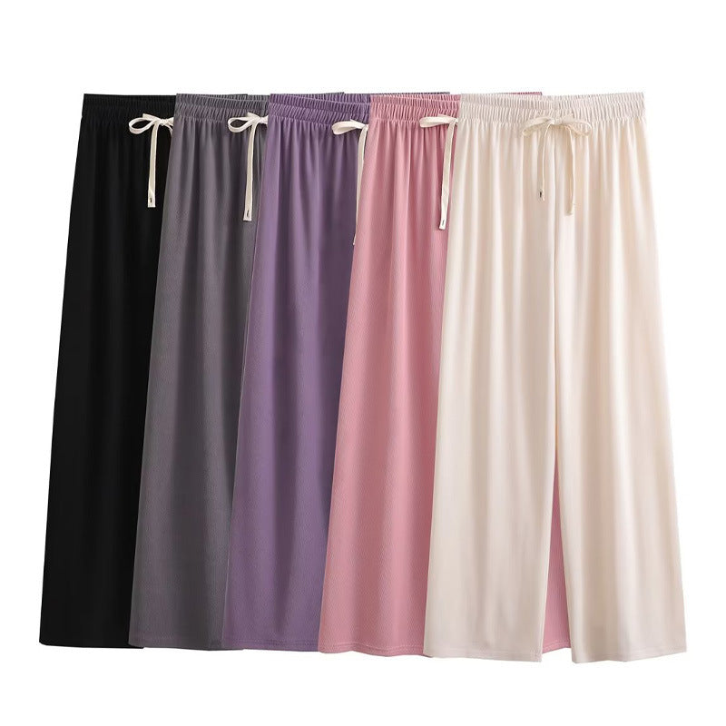 Wide palazzo pants for ladies with elastic waistband and decorative cord Chic und Stil