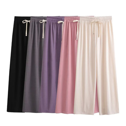 Wide palazzo pants for ladies with elastic waistband and decorative cord Chic und Stil